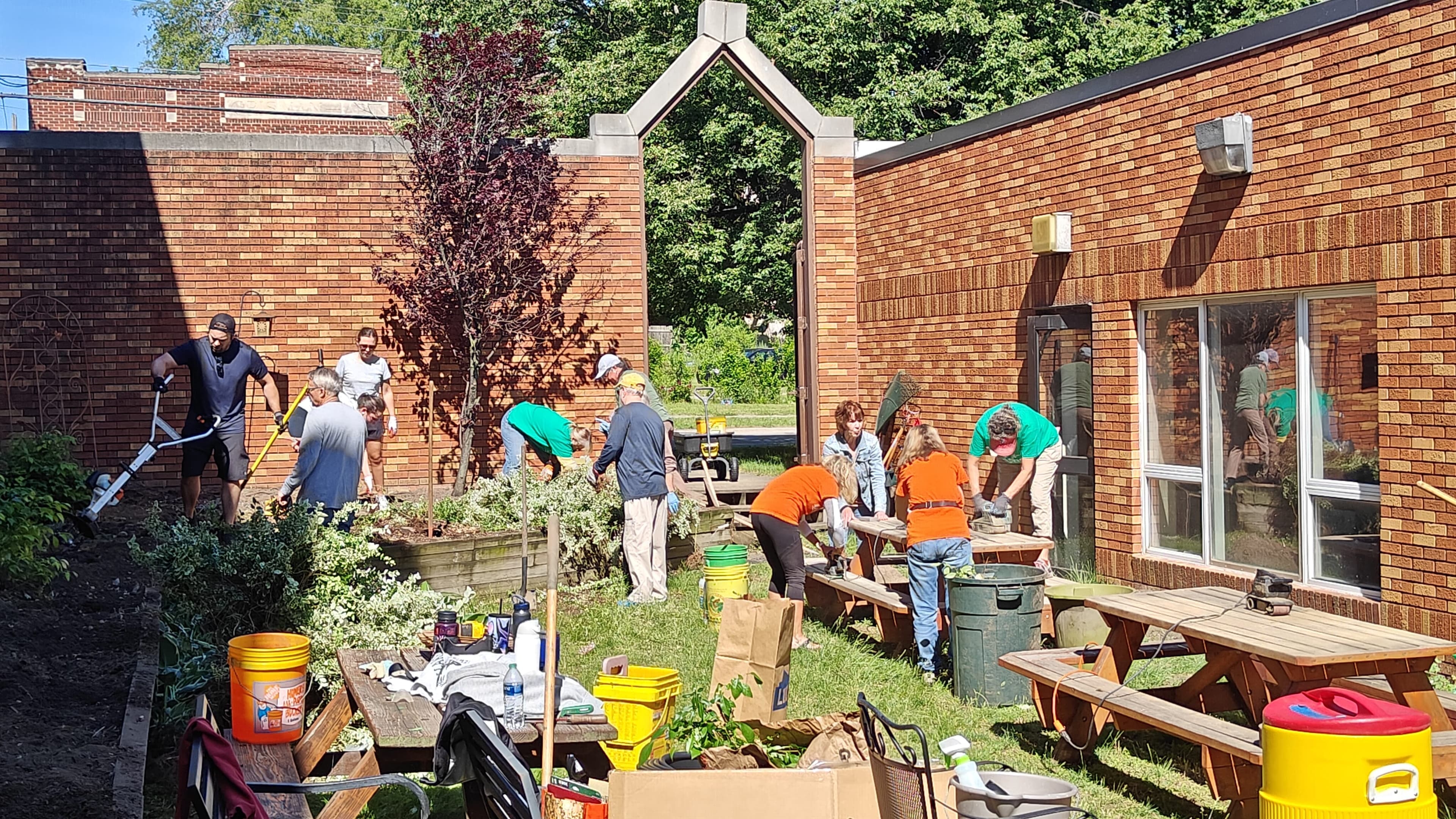 People serving together